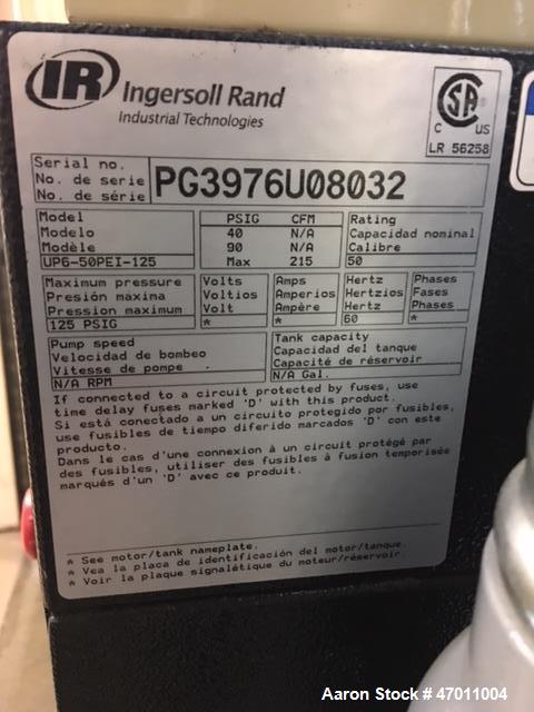 Used 50 HP Ingersoll-Rand Air Compressor, Model UP6-50PEI-125 PG3976V08032. 125 psi max. 72,996 hrs.