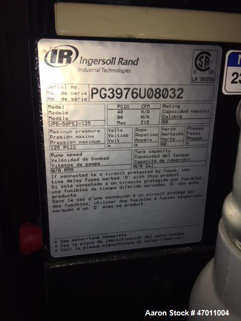 Used 50 HP Ingersoll-Rand Air Compressor, Model UP6-50PEI-125 PG3976V08032. 125 psi max. 72,996 hrs.