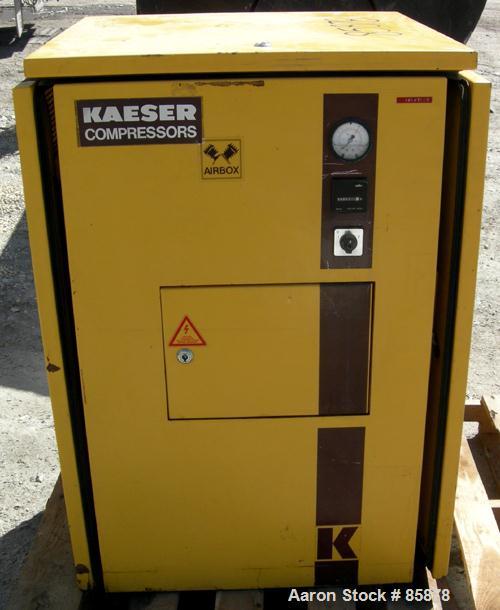 USED: Kaeser Airbox reciprocating compressor, model AB1000. Approximate 35.3 cfm at 200 psi. (2) Cylinders. Driven by a 7.5 hp, 230/460 volt motor. Includes cabinet and control panel. 4851 hours on m...