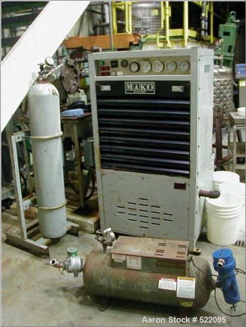 USED: MAKO model 5406-10E3 multistage air cooled compressor, 11 scfm @2100 psig, 10 hp, 480V motor. Interstage with final separator, aircleaner with silencer, interstage coolers, gauge panel, hour me...