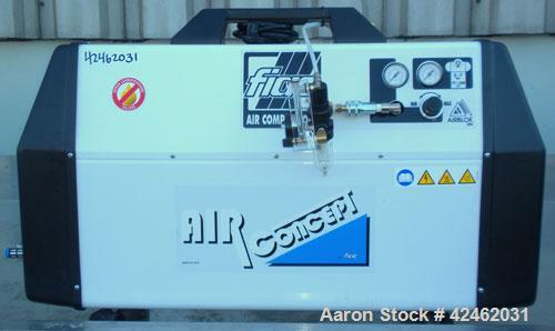 Used Fiac Oil Less Air Compressor, Model Air Concept, Code# 1702851000. Rated 3.71 CFM at 116 psi. Approximate 1hp. Mounted on casters.