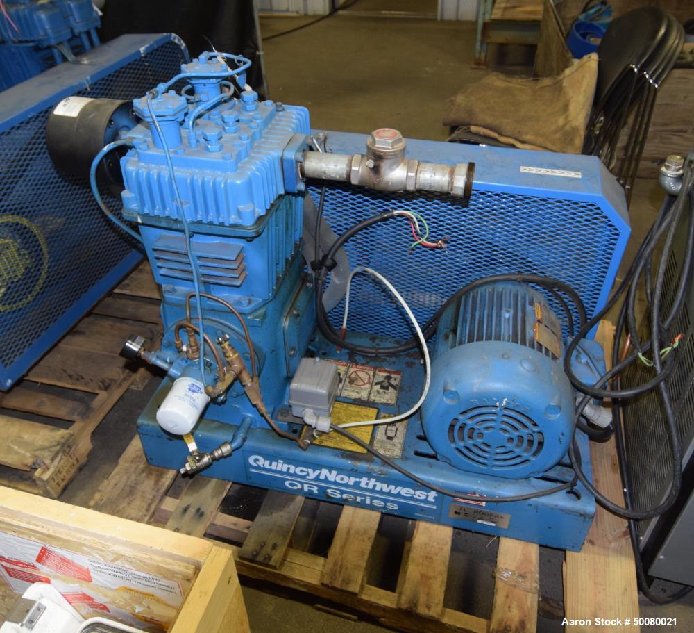 Used Quincy 2 Stage Air Cooled Compressor, Model 340, Size 5.25 x 3 x 3.5. Driven by a 10hp motor. Serial# 412617.
