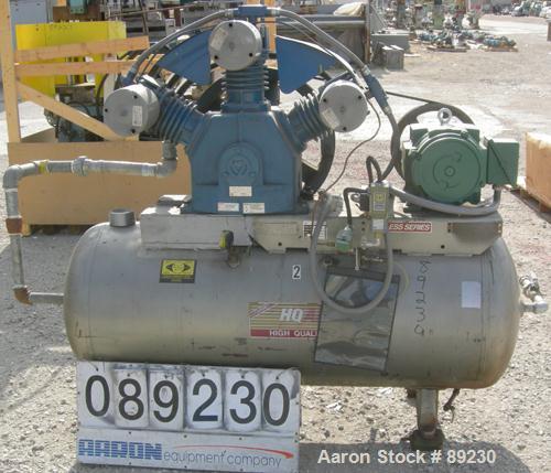 USED: Quincy single stage, oil-less, reciprocating air compressor, model QRDS-15U. (3) Cylinders, approximately 53 scfm at 1020 rpm at 75 psi. Driven by a 15 hp, 3/60/208-230/460 volt, 1760 rpm motor...