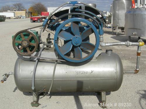 USED: Quincy single stage, oil-less, reciprocating air compressor, model QRDS-15U. (3) Cylinders, approximately 53 scfm at 1020 rpm at 75 psi. Driven by a 15 hp, 3/60/208-230/460 volt, 1760 rpm motor...