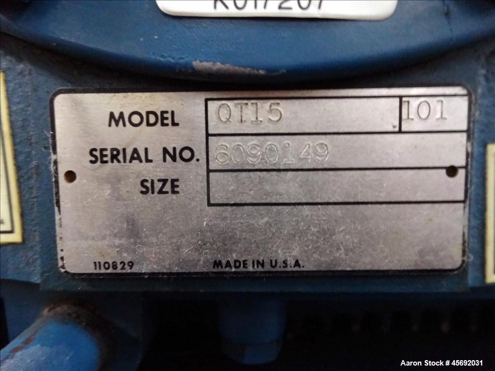 Used Quincy QT-15 Series Two Stage Reciprocating Air Compressor. Air Cooled. 32.10 cfm at 175 psi at minimum rpm, 62 cfm at 175 psi at maximum rpm. Belt driven by 10 hp, 1725 rpm, 3/60/208-230/460 vo...
