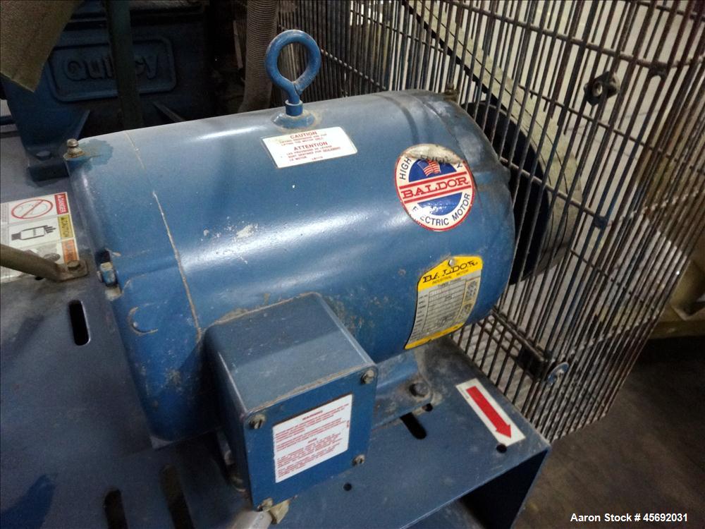 Used Quincy QT-15 Series Two Stage Reciprocating Air Compressor. Air Cooled. 32.10 cfm at 175 psi at minimum rpm, 62 cfm at 175 psi at maximum rpm. Belt driven by 10 hp, 1725 rpm, 3/60/208-230/460 vo...