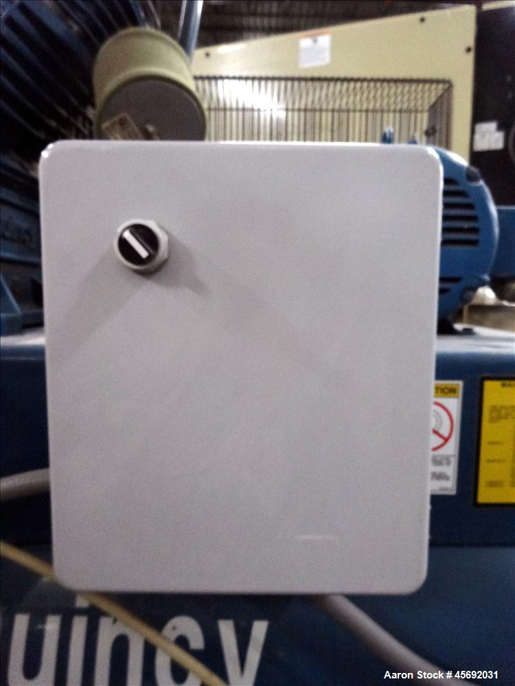 Used Quincy QT-15 Series Two Stage Reciprocating Air Compressor. Air Cooled. 32.10 cfm at 175 psi at minimum rpm, 62 cfm at 175 psi at maximum rpm. Belt driven by 10 hp, 1725 rpm, 3/60/208-230/460 vo...