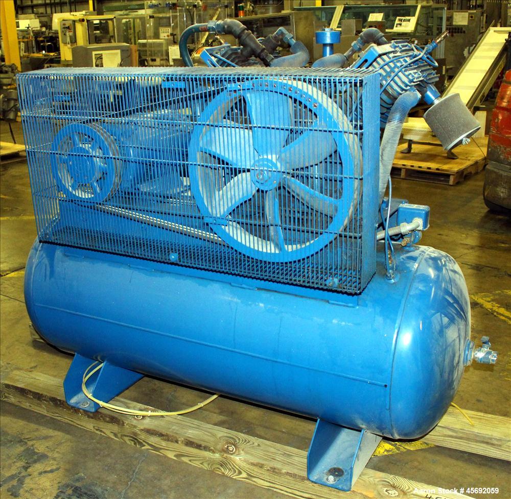 Used- Quincy QT-15 Series Two Stage Reciprocating Air Compressor. Air Cooled. 32.10 cfm at 175 psi at minimum rpm, 62 cfm at...