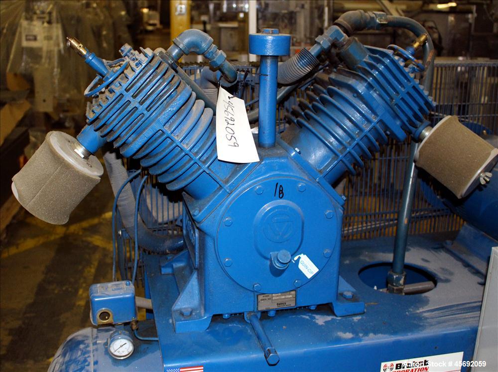Used Quincy QT-15 Series Two Stage Reciprocating Air Compressor. Air Cooled. 32.10 cfm at 175 psi at minimum rpm, 62 cfm at 175 psi at maximum rpm. Belt driven by 15 hp, 1760 rpm, 3/60/208-230/460 vo...