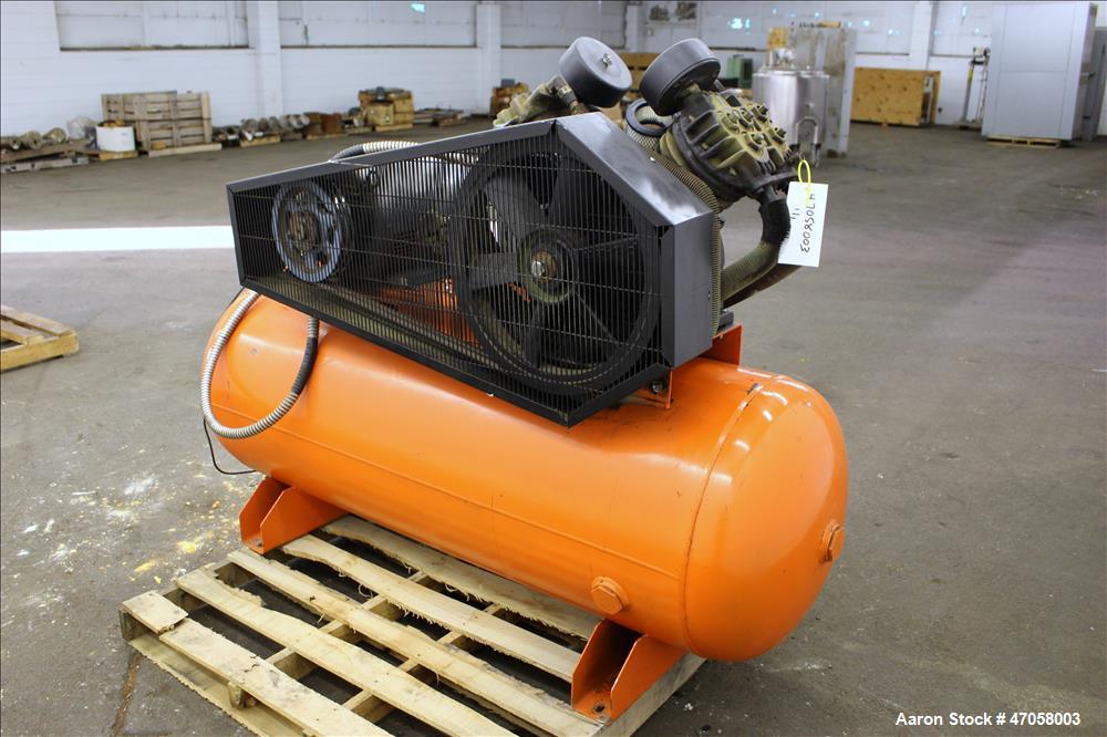 Used DeVair Piston Air Compressor, Model VAV-5062-43MS, 120 Gallon. Maximum pressure 175 psi. 51.8 CFM at 175 psi. Devair 447 Series compressor pump, serial# 13291. Driven by a 15hp, 3/60/208-230/460...