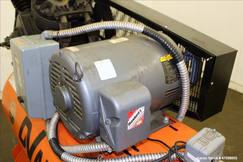Used DeVair Piston Air Compressor, Model VAV-5062-43MS, 120 Gallon. Maximum pressure 175 psi. 51.8 CFM at 175 psi. Devair 447 Series compressor pump, serial# 13291. Driven by a 15hp, 3/60/208-230/460...
