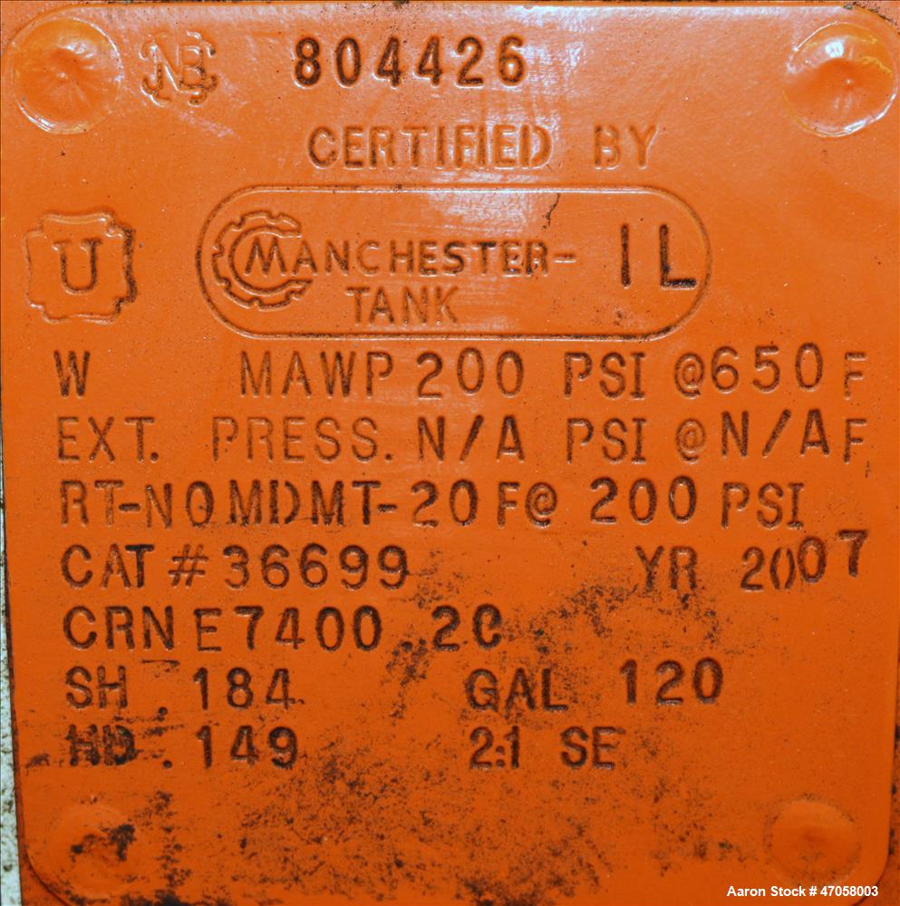 Used DeVair Piston Air Compressor, Model VAV-5062-43MS, 120 Gallon. Maximum pressure 175 psi. 51.8 CFM at 175 psi. Devair 447 Series compressor pump, serial# 13291. Driven by a 15hp, 3/60/208-230/460...