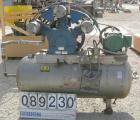 USED: Quincy single stage, oil-less, reciprocating air compressor, model QRDS-15U. (3) Cylinders, approximately 53 scfm at 1020 rpm at 75 psi. Driven by a 15 hp, 3/60/208-230/460 volt, 1760 rpm motor...