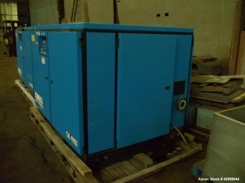 Used Kobelco air compressor, KNW series, model KNW1-B/H/S, two stage, water cooled, 125 hp, 460 volt, 150 psig, 504 cfm with controls, serial# 94E0679. PRICE INCLUDES A 15% BUYERS PREMIUM.