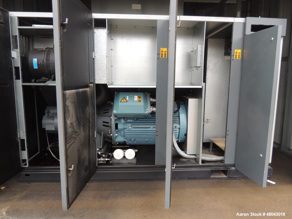 Used Atlas Copco One Stage Lubricated Screw Air Compressor. Model GA110VSP-AP. Rated 192 to 701 CFM @125PSI. Driven by 150 HP ABB Drive and Inverter Duty Main Drive Motor. Includes Sound Attenuated E...
