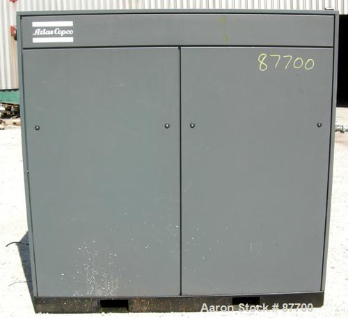 USED: Atlas Copco Stationary Rotary Screw Compresser, model GA55W. Rated max 132 psi, water cooled. Capacity approximately 328 cfm at 125 psi. Driven by a 75 hp, 3/60/230/460 volt, 3550 rpm motor. Un...