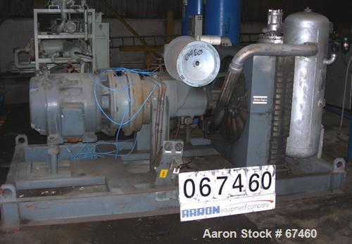 USED:Atlas Copco stationary rotary screw compressor, model GAU-807. Rated max 100 psi, air cooled, capacity approximately 410 cfm at 1770 rpm. Driven by a 100 hp, 3/60/230/460 volt, 1770 rpm motor. U...