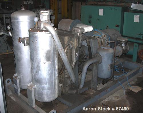 USED:Atlas Copco stationary rotary screw compressor, model GAU-807. Rated max 100 psi, air cooled, capacity approximately 410 cfm at 1770 rpm. Driven by a 100 hp, 3/60/230/460 volt, 1770 rpm motor. U...