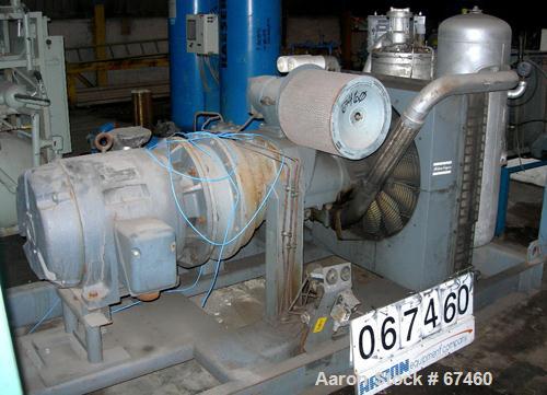 USED:Atlas Copco stationary rotary screw compressor, model GAU-807. Rated max 100 psi, air cooled, capacity approximately 410 cfm at 1770 rpm. Driven by a 100 hp, 3/60/230/460 volt, 1770 rpm motor. U...
