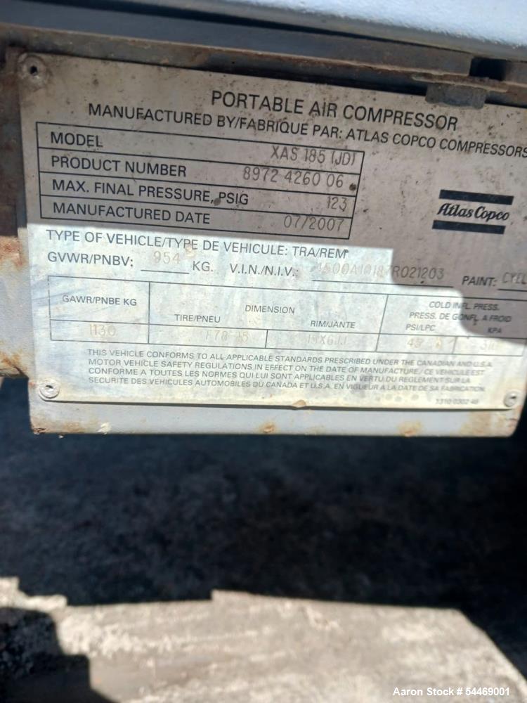 Used Atlas Copco XAS 185 (JD) Trailered Air Compressor | 185 CFM Rotary Screw Diesel Unit