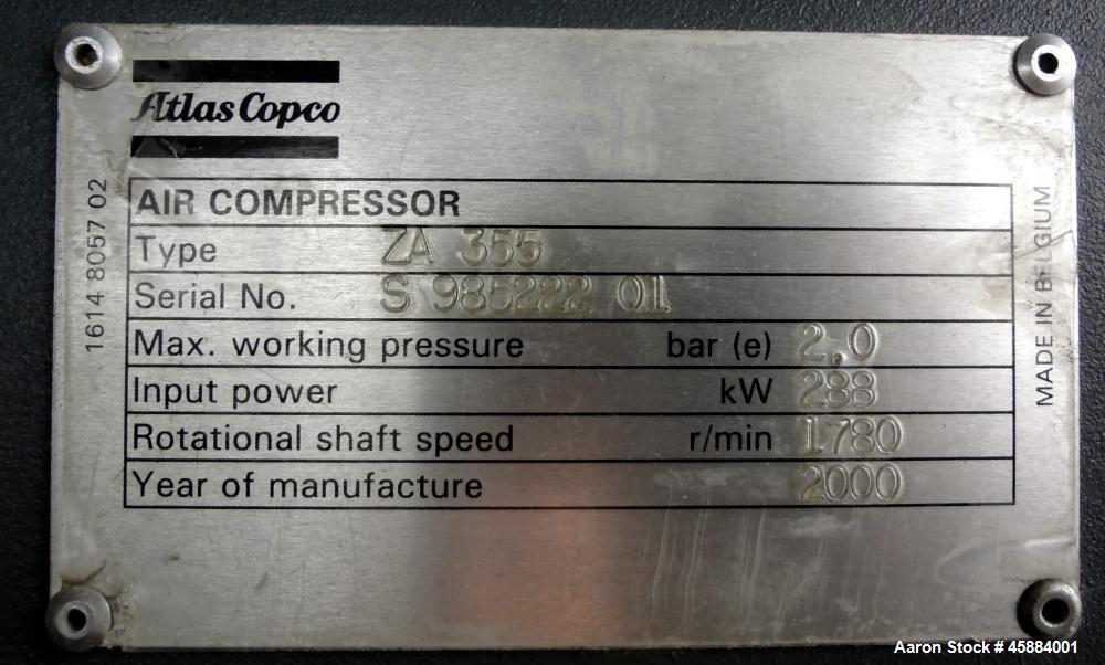 Unused Atlas Copco Water Cooled Air Compressor, Model ZA355