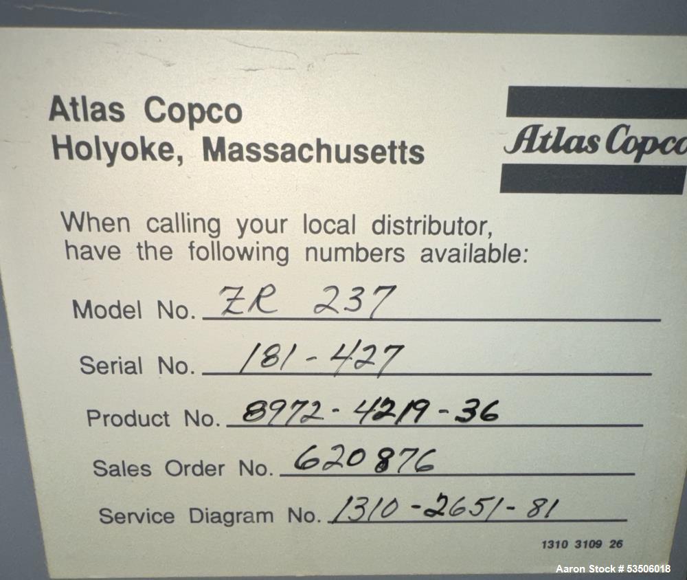 Atlas Copco Oil Free Compressor, Model ZR237-125