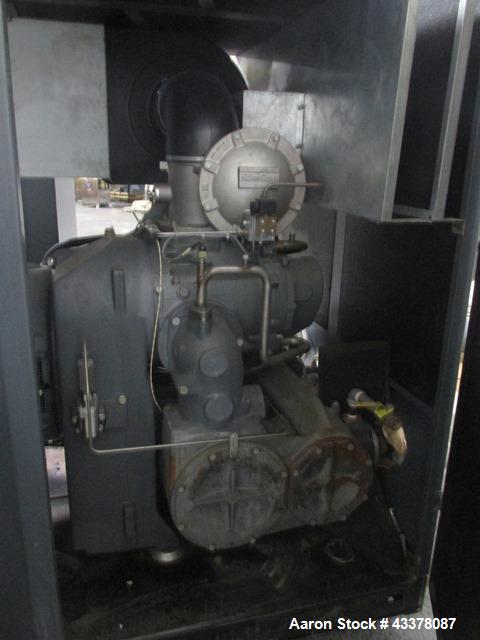 Used Atlas Copco Water Cooled Oil Free Rotary Screw Compressor, Model ZR250. Rated 1100 CFM, 125 psi. Driven by a 300hp, 460 volt motor. Includes an Atlas Copco MD600 air dryer, serial# AIF088363, an...