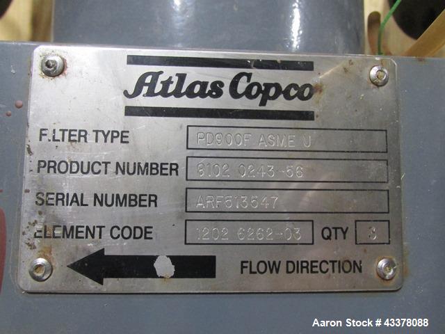 Used Atlas Copco Water Cooled Oil Free Rotary Screw Compressor, Model ZR250. Rated 1100 CFM, 125 psi. Driven by a 300hp, 460 volt motor. Includes an Atlas Copco MD600 air dryer, serial# AID011985, an...
