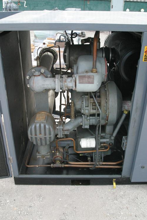 Used Atlas Copco Two Stage Oil Free Rotary Screw Compressor, Model ZR37. Water cooled. Rated approximately 181 cfm at 128 psig. Driven by a 50 hp motor. Enclosed in a sound dampening cabinet. 41,223 ...