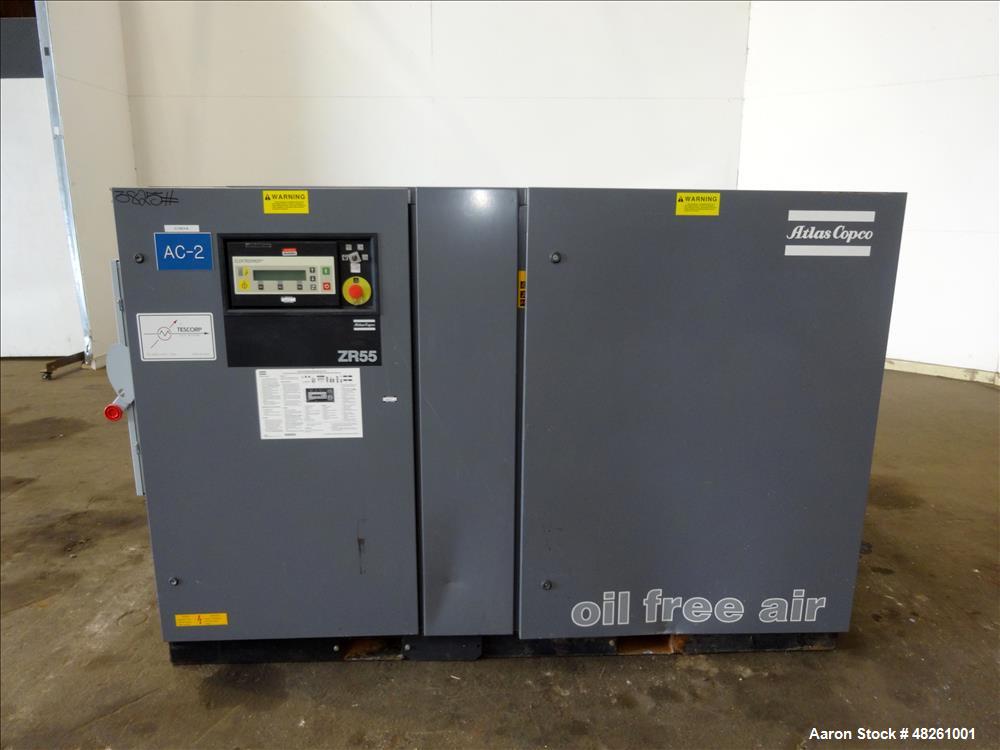 Used- Atlas Copco Oil Free Air Rotary Screw Air Compressor, Model ZR55