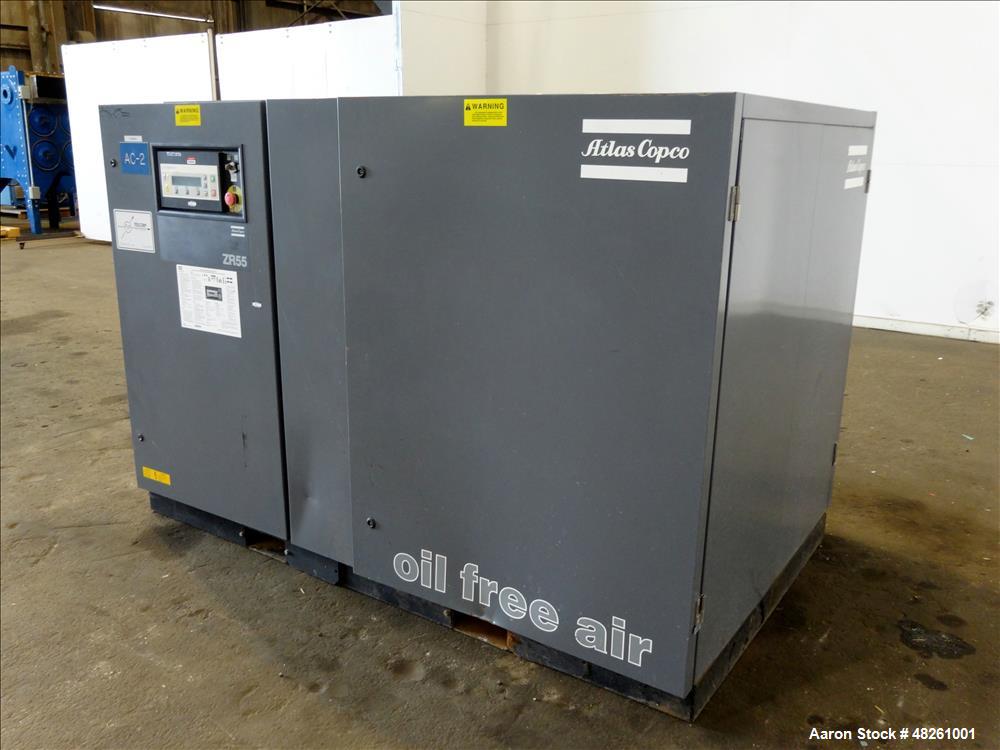 Used- Atlas Copco Oil Free Air Rotary Screw Air Compressor, Model ZR55