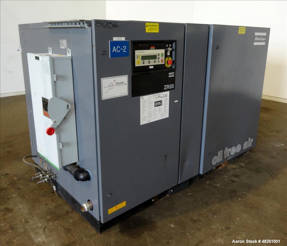 Used- Atlas Copco Oil Free Air Rotary Screw Air Compressor, Model ZR55