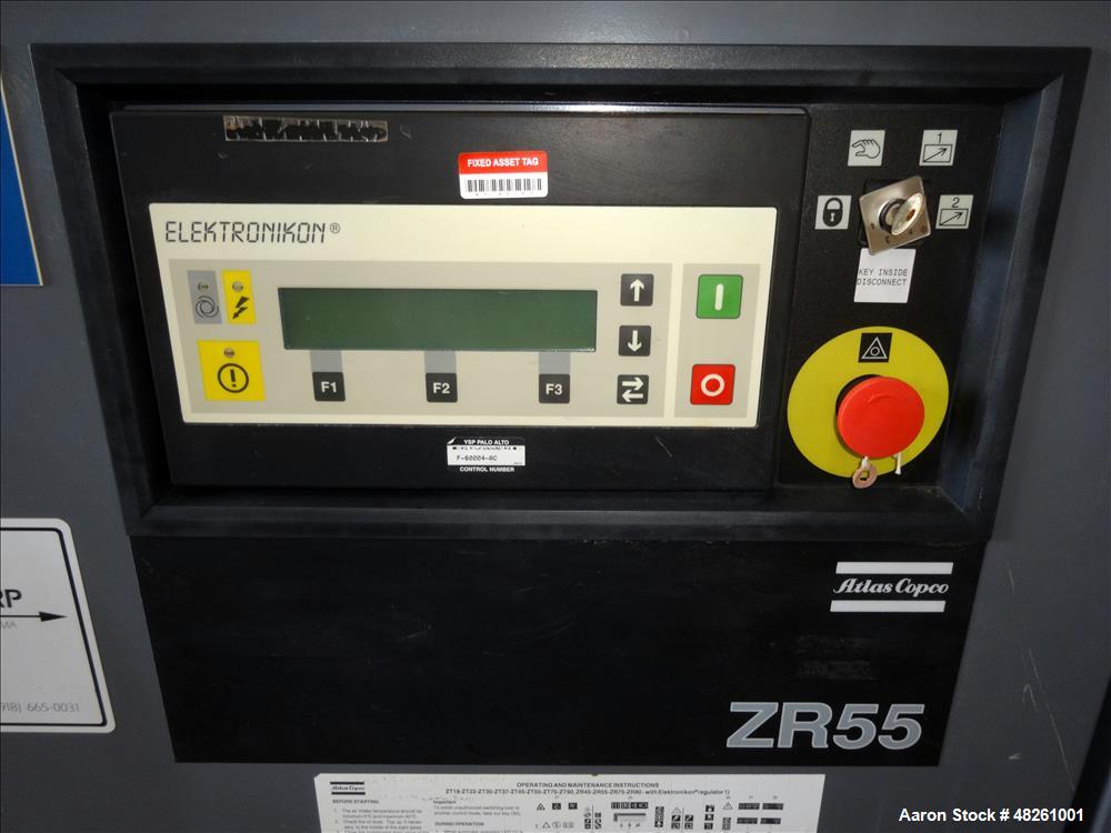 Used- Atlas Copco Oil Free Air Rotary Screw Air Compressor, Model ZR55