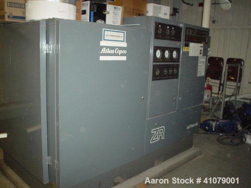 Used Atlas Copco Compressor, Model ZRC3. Oil free/water cooled, 100 hp, final pressure bar 10.5, interstage pressure 2.2, free air delivery 204, max speed 1800 rpm. Manufactured 1988.