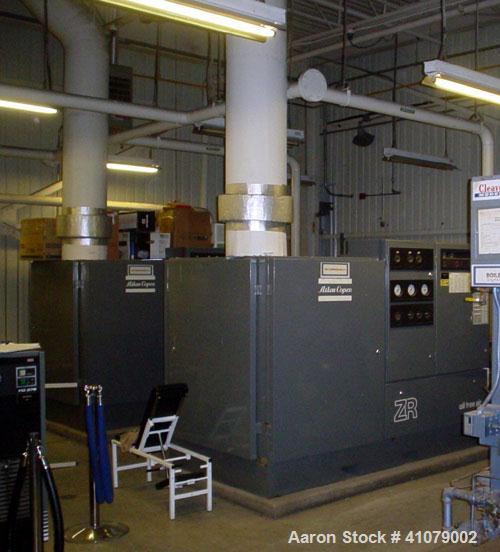 Used Atlas Copco Compressor, Model ZRC3. Oil free/water cooled, 100 hp, final pressure bar 10.5, interstage pressure 2.2, free air delivery 204, max speed 1800 rpm. Manufactured 1988.