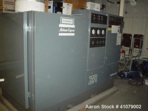 Used Atlas Copco Compressor, Model ZRC3. Oil free/water cooled, 100 hp, final pressure bar 10.5, interstage pressure 2.2, free air delivery 204, max speed 1800 rpm. Manufactured 1988.