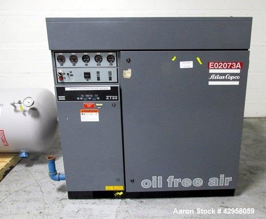 Used Atlas Copco Oil Free Air Compressor, Model ZT22. 30hp, 125 psi, 113 cfm with controls, 15865 hours, serial# AIF021152. With Pioneer dual desiccant air dryer, model PHL-100, rated 100 psi at 110 ...