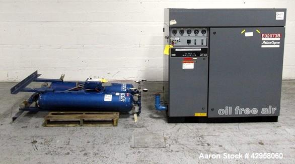 Used Atlas Copco Oil Free Air Compressor, Model ZT22. 30hp, 125 psi, 113 cfm with controls, 21013 hours, serial# AIF021153 with Pioneer dual desiccant air dryer, model PHL-100, rated 100 psi at 110 c...