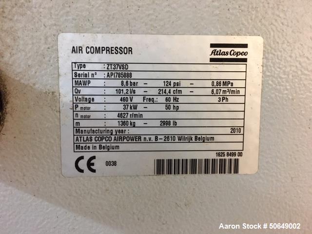 Used Atlas Copco Air Compressor, Model ZT37VSD