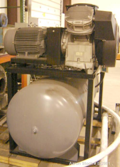 Unused-UNUSED: 100 cfm at 150 psi Atlas Copco high efficiency duplex aircompressor; two compressor/motor units mounted on common air receivertank. Air receiver tested to 250 psi at 450 deg F. 15 hp, ...