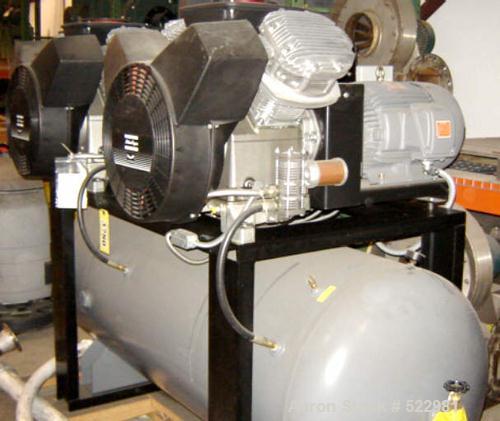 Unused-UNUSED: 100 cfm at 150 psi Atlas Copco high efficiency duplex aircompressor; two compressor/motor units mounted on common air receivertank. Air receiver tested to 250 psi at 450 deg F. 15 hp, ...