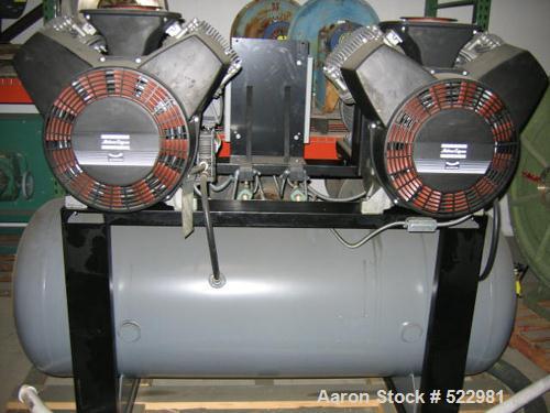 Unused-UNUSED: 100 cfm at 150 psi Atlas Copco high efficiency duplex aircompressor; two compressor/motor units mounted on common air receivertank. Air receiver tested to 250 psi at 450 deg F. 15 hp, ...