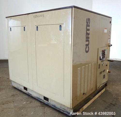 Used Curtis RS Series Rotary Screw Compressor, Model R/S-150D-A/E-E75G. Air cooled, rated 706 cfm at 125 psi. Driven by a 150 hp, 3/60/460 volt, 1780 rpm motor.  Includes a control panel and sound en...