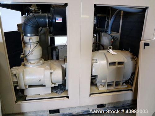 Used Curtis RS Series Rotary Screw Compressor, Model R/S-150D-A/E-E75G. Air cooled, rated 706 cfm at 125 psi. Driven by a 150 hp, 3/60/460 volt, 1780 rpm motor.  Includes a control panel and sound en...