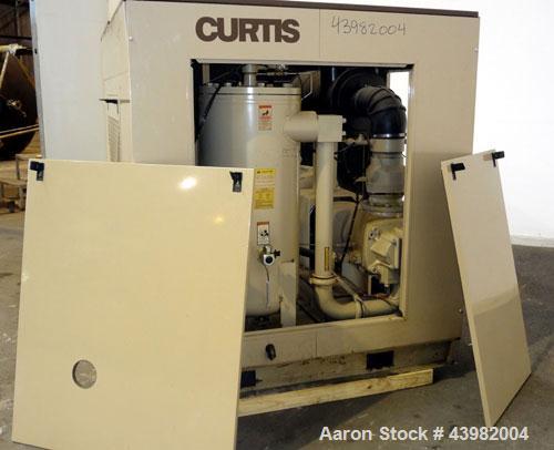 Used Curtis RS Series Rotary Screw Compressor, Model R/S-150D-A/E-E75G. Air cooled, rated 706 cfm at 125 psi. Driven by a 150 hp, 3/60/460 volt, 1780 rpm motor.  Includes a control panel and sound en...