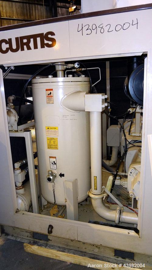 Used Curtis RS Series Rotary Screw Compressor, Model R/S-150D-A/E-E75G. Air cooled, rated 706 cfm at 125 psi. Driven by a 150 hp, 3/60/460 volt, 1780 rpm motor.  Includes a control panel and sound en...