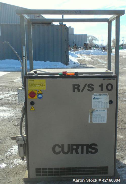 Used Curtis-Toledo Single Stage Rotary Screw Compressor, Model RS10. Oil cooled, 38.5 CFM at 115 PSI at 4940 RPM. Driven by a 10 HP, 3/50/230/400 Volt, 2880 RPM or 3/60/275/480 Volt, 3450 RPM motor. ...