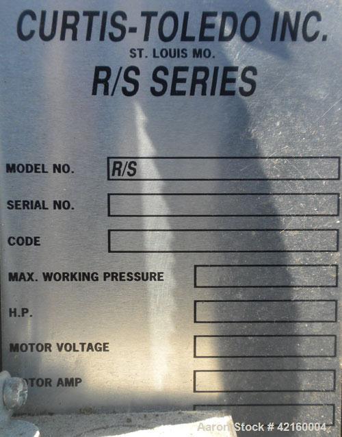 Used Curtis-Toledo Single Stage Rotary Screw Compressor, Model RS10. Oil cooled, 38.5 CFM at 115 PSI at 4940 RPM. Driven by a 10 HP, 3/50/230/400 Volt, 2880 RPM or 3/60/275/480 Volt, 3450 RPM motor. ...