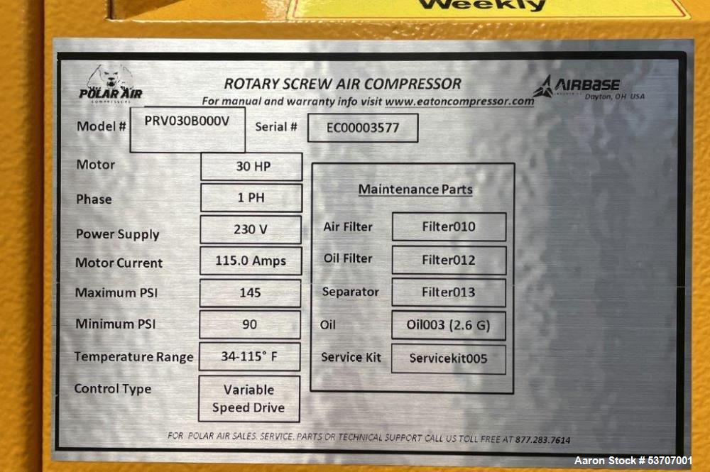 Eaton (Polar Air) 30 HP Rotary Screw Air Compressor