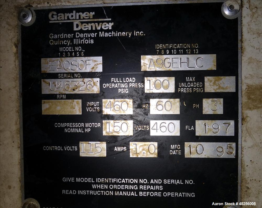 Used Gardner Denver Electra-Saver Water Cooled Rotary Screw Air Compressor, Model EAQS0F